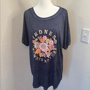 Blue Graphic T-Shirt with Floral Design